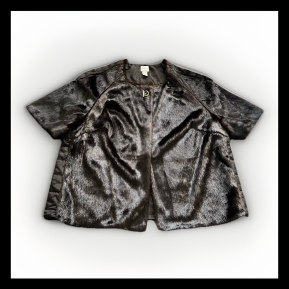 Chico's faux fur mink cape Short sleeve Jacket Brown Size 3 US XL - Picture 1 of 5